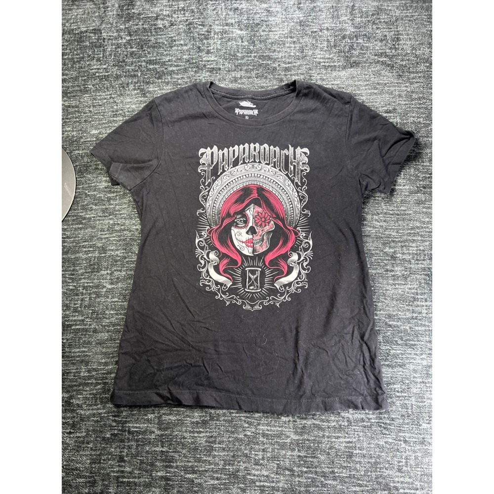 Papa Roach T-Shirt Women XL Black 2015 US Tour Sugar Skull Graphic Band Tee
